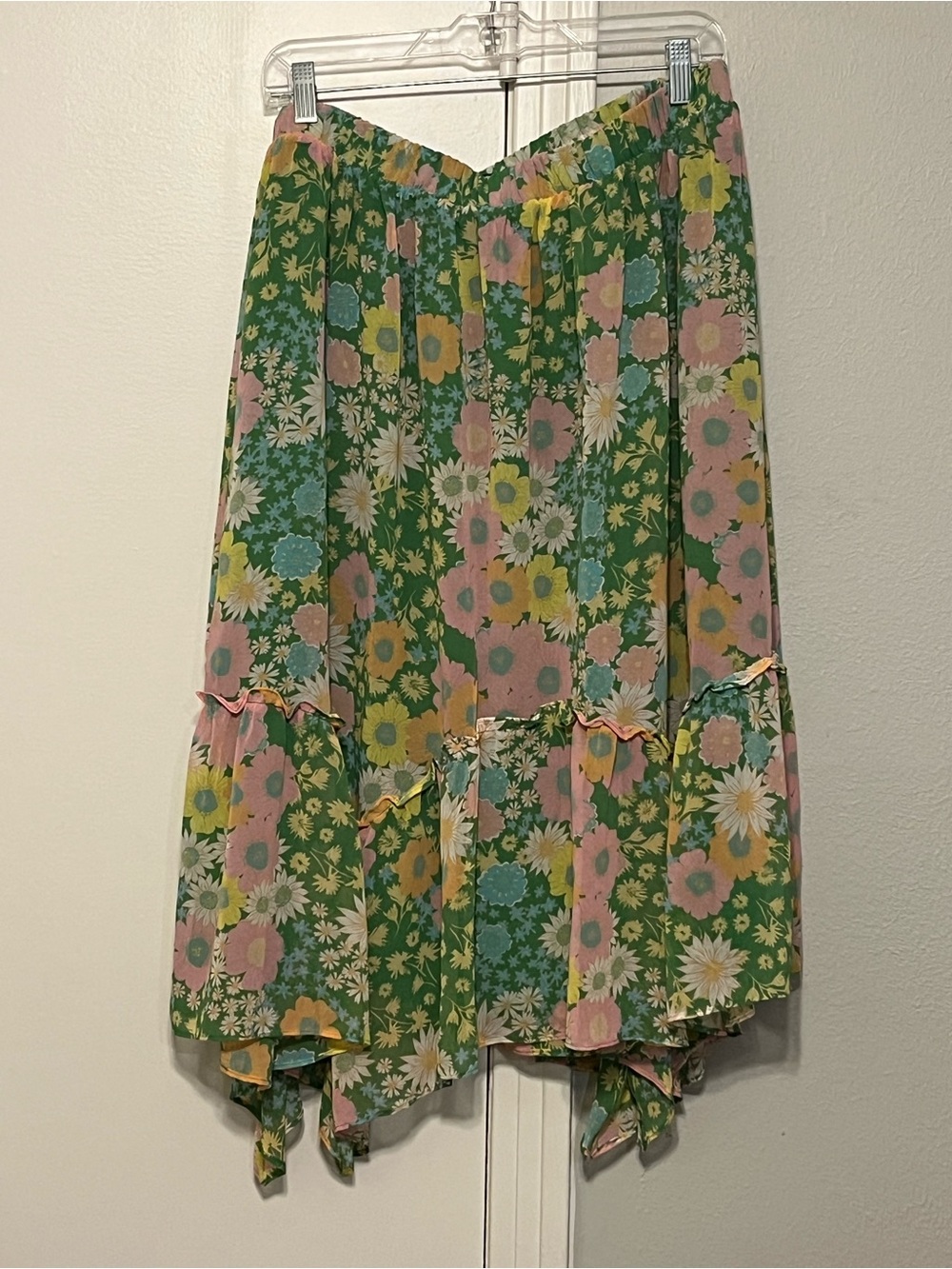 Scoop Women’s Floral Chiffon A-Line Midi Skirt Ruffle Hem Multicolor L